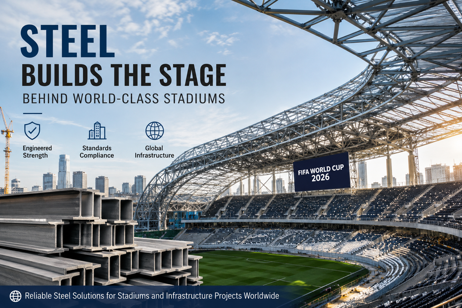 Blog perusahaan terbaru tentang Piala Dunia FIFA 2026 Menyorot Pentingnya Seleksi Baja dalam Konstruksi Stadion Modern